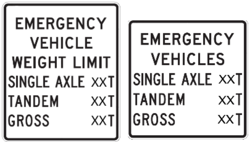 Routes with Special Restrictions | South Dakota Truck Information - Figure 4 Emergency Vehicle Weight Limit Signs